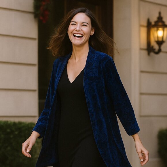Chico’s Kenitra Embossed Velvet Blue Jacket Size Chico’s 3 (XL) - Picture 1 of 5